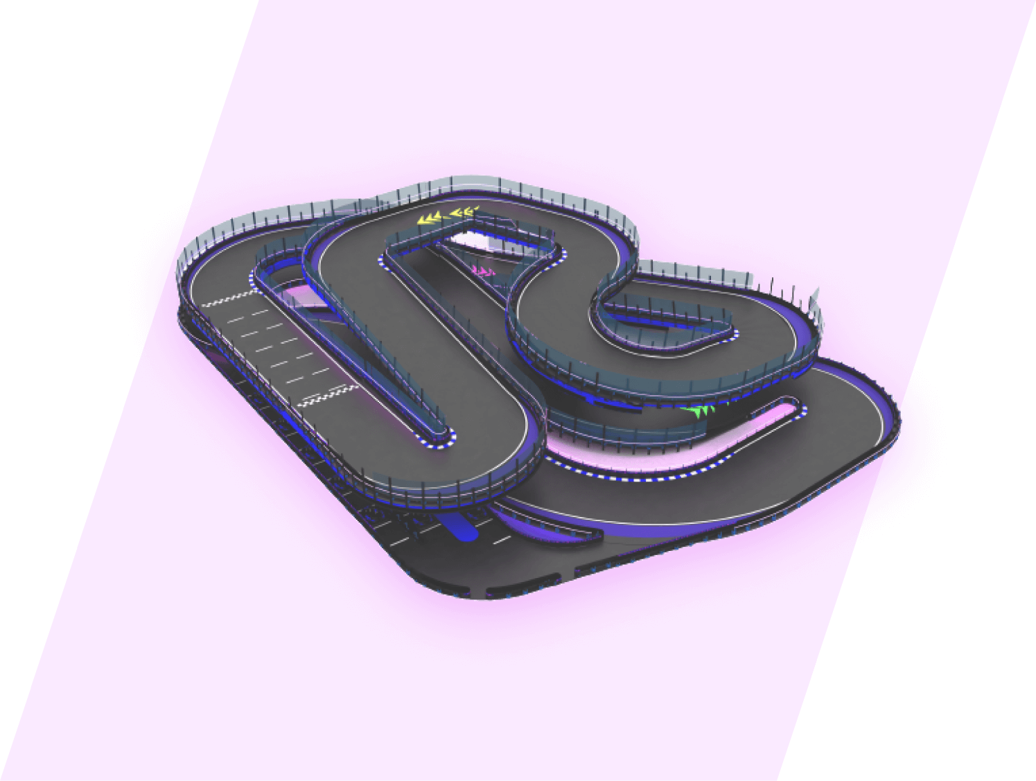 3-level indoor track with 14 exciting turns